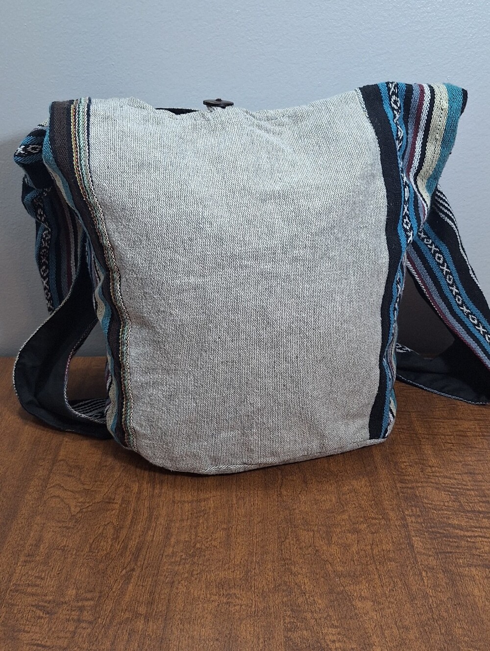 Handmade Cotton Sea Turtle Hobo Crossbody Sling Bag Wide Strap Gray Boho Hippie - Picture 13 of 16